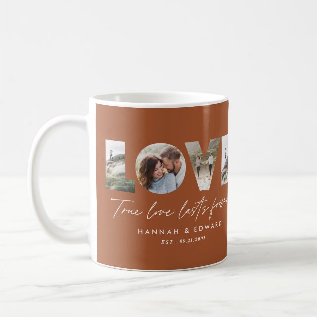 Liebe 4 Foto Modernes Minimal Terracotta-Geschenk Kaffeetasse (Links)