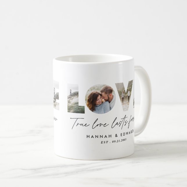Liebe 4 Foto Modernes, personalisiertes Geschenk Kaffeetasse (VorderseiteRechts)