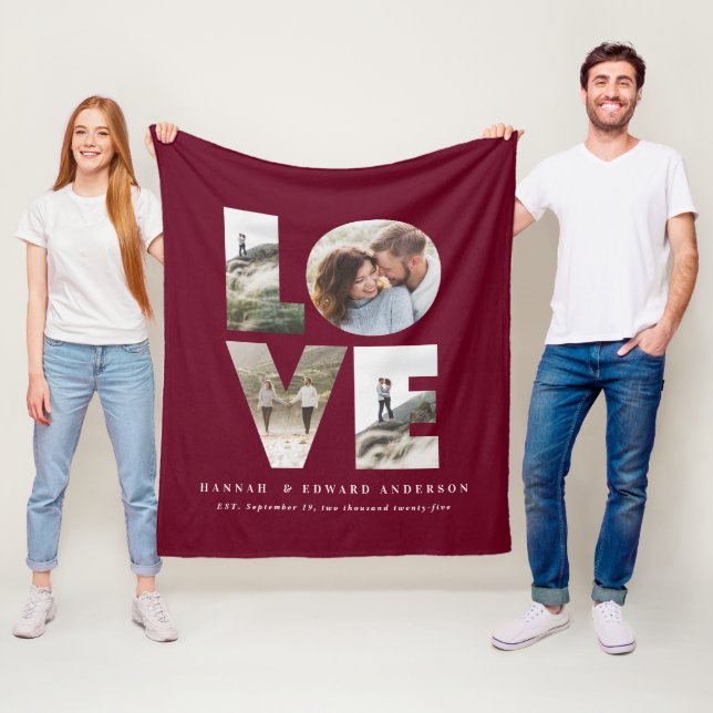Liebe 4 Foto personalisierte Bordeaux Fleecedecke (Beispiel)