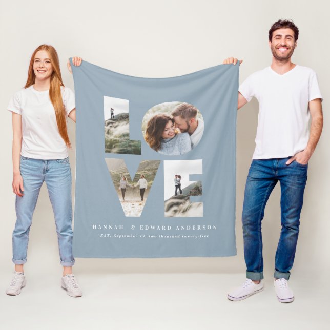 Liebe 4 Foto staubblauer personalisierter Geschmac Fleecedecke (Beispiel)