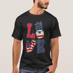 Liebe 4. Juli American Flag Sonnenbrille Ananas F T-Shirt