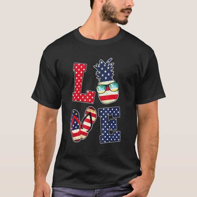 Liebe 4. Juli American Flag Sonnenbrille Ananas F T-Shirt (Vorderseite)