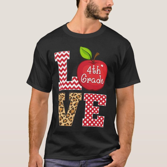 Liebe 4. Klasse Apple T-Shirts Lehrer Leopard (Vorderseite)