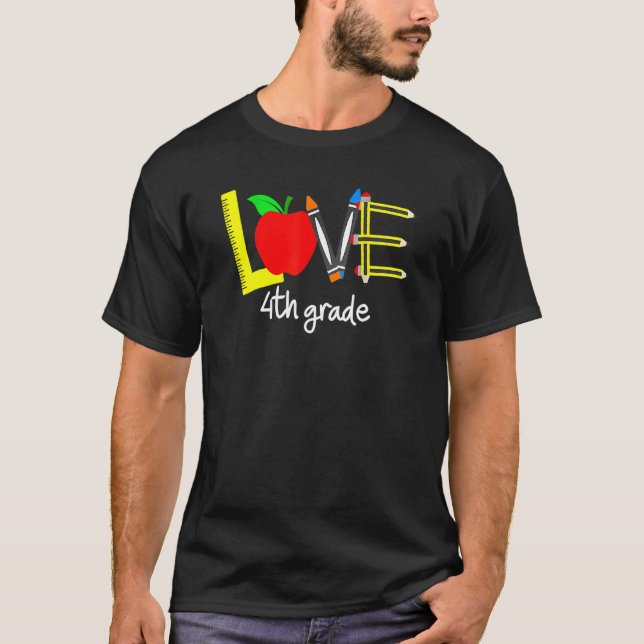 Liebe 4. Klasse Apple zurück zum Schullehrer T-Shirt (Vorderseite)