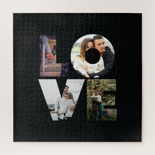 LIEBE - 4 Paare/Familienfoto Collage Solid Black Puzzle (Vertikal)