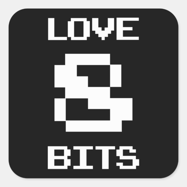 Liebe 8 Bits Quadratischer Aufkleber (Vorderseite)