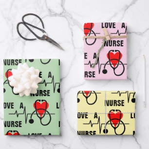 Liebe a Nurse Heart Stethoscope Design Geschenkpapier Set