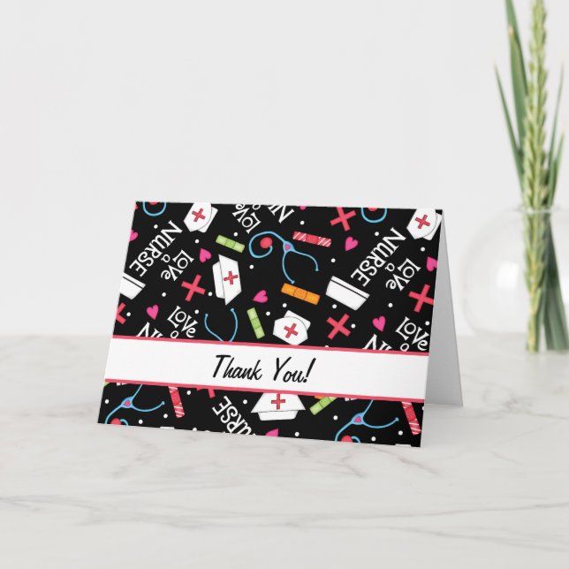 Liebe a Nurse Vielen Dank an Medizin Black Dankeskarte (Vorderseite)