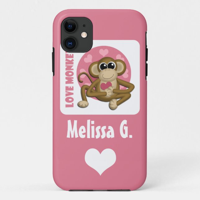 Liebe-Affe - niedlicher personalisierter rosa Case-Mate iPhone Hülle (Rückseite)