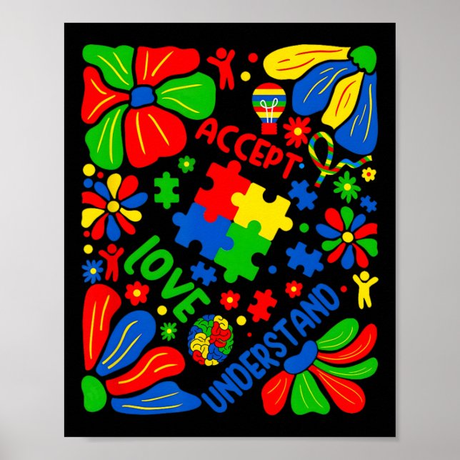 Liebe Akzeptiere Verstehe Autismus Boho-Blume  Poster (Vorne)