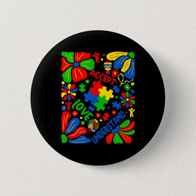 Liebe akzeptieren Autismus Boho Blume verstehen Button (Vorderseite)