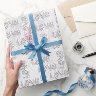 Liebe Almond Blüten Weißer Damast Geschenkpapier