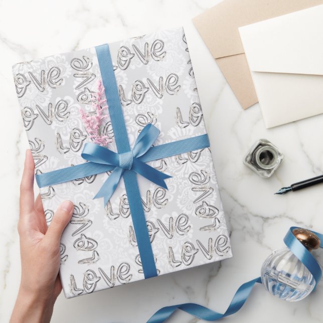 Liebe Almond Blüten Weißer Damast Geschenkpapier (Schenken)