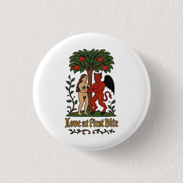 Liebe am ersten Bite - Mittelalter Teufel und Eve  Button (Vorderseite)