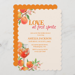 Liebe am ersten spritz-orange-blumengeschmückten B Einladung