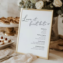 Liebe am First Bite Wedding Desserts Menu Sign