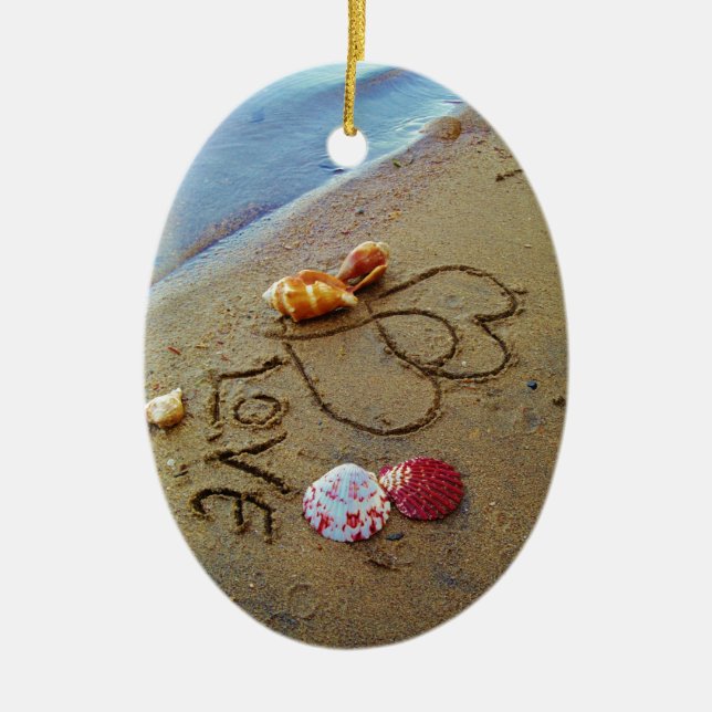 Liebe am Strand mit Herz Keramik Ornament (Vorne)
