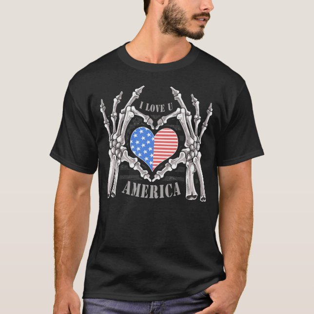 Liebe America Skeleton Hands T-Shirt (Vorderseite)