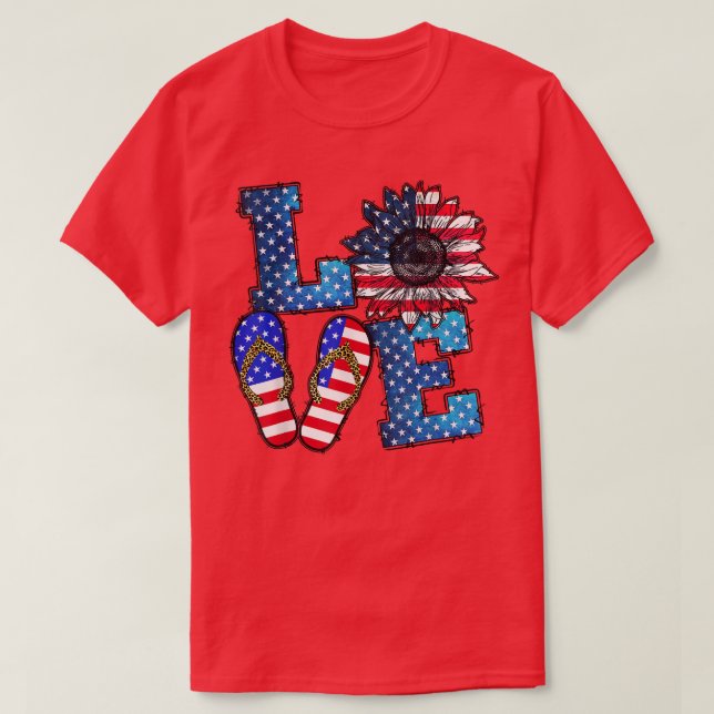 LIEBE American Flag Sonnenblume 4. Juli  T-Shirt (Design vorne)