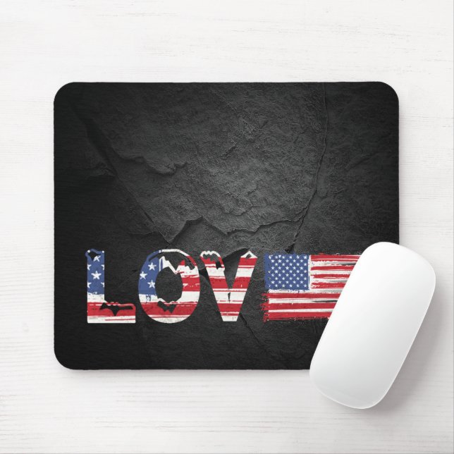 Liebe Amerikanische Flagge auf schwarzem Rock Mousepad (Mit Mouse)