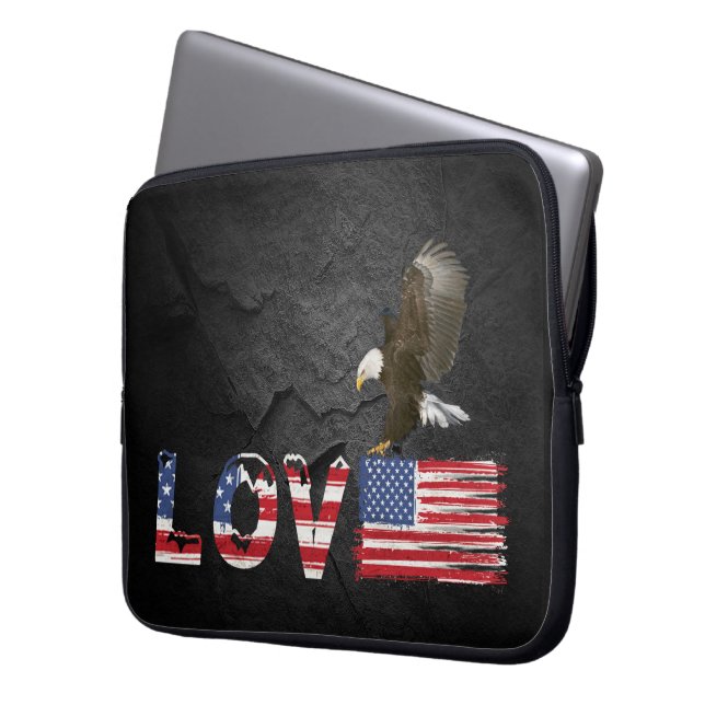 Liebe - Amerikanische Flagge und Adler Laptopschutzhülle (Vorderseite Links)