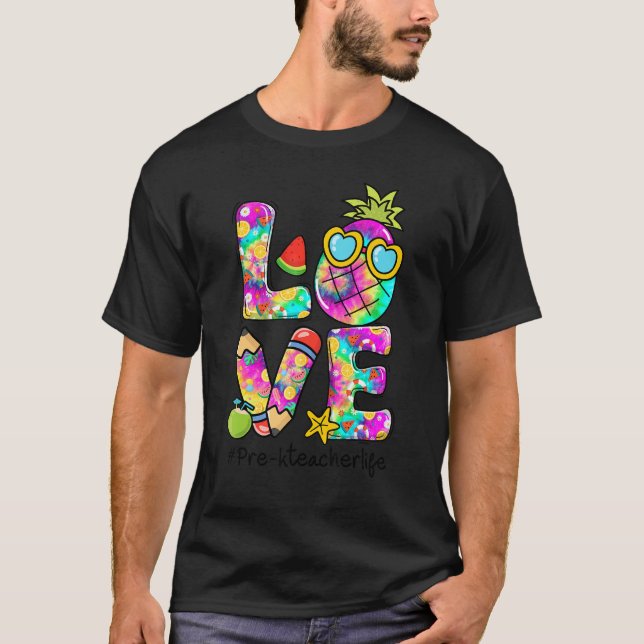 Liebe Ananas Pencil Gefärbte Krawatte Pre K Teache T-Shirt (Vorderseite)