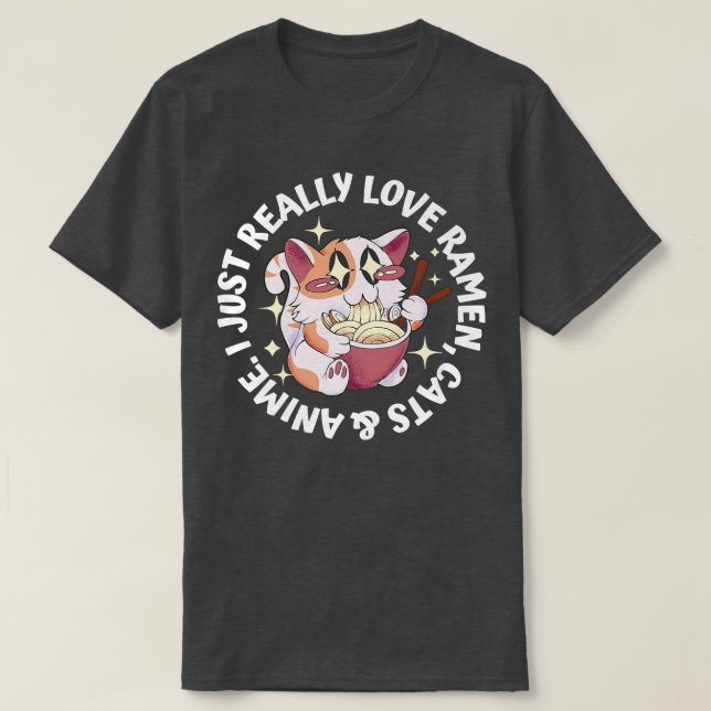 Liebe Anime, Cats & Ramen Japanisch Girl Moe Otaku T-Shirt (Design vorne)