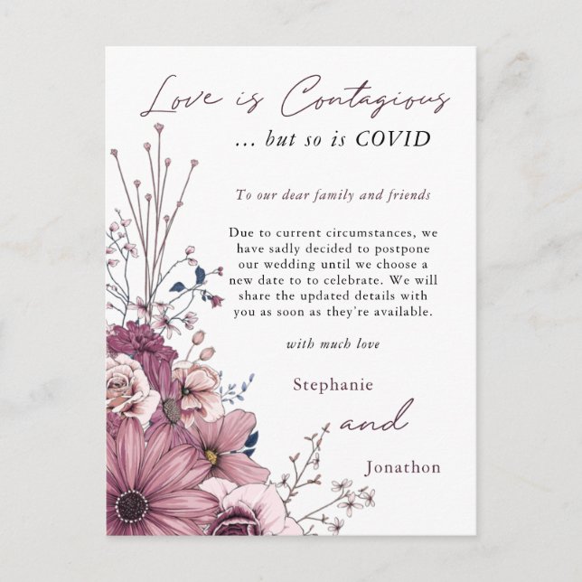 Liebe Ansteckende Hochzeit Postpone PInk Lilac Flo Ankündigungspostkarte (Vorderseite)