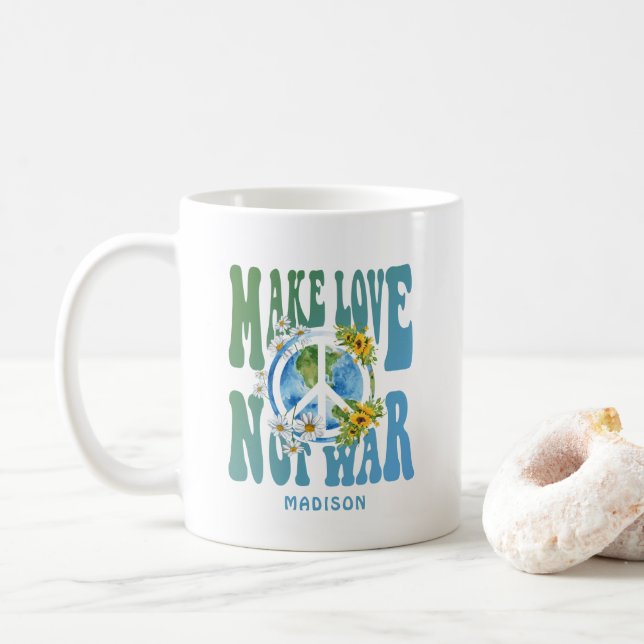 Liebe anstelle des Weltfriedenssymbols des Krieges Kaffeetasse (Mit Donut)