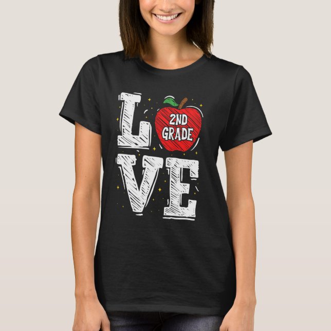 LIEBE Apple 2. Klasse Lehrer Student Schule T-Shirt (Vorderseite)
