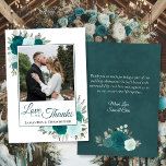 Liebe aquamarin & Aqua Rose dank Hochzeitsstimmung Dankeskarte<br><div class="desc">Diese schöne rustikale boho schicke Hochzeitskarten zeigen Ihr Foto inmitten von handbemalten aquamarinen, aqua- und türkisfarbenen Rose, mit eukalyptus-Blätter und Grünpflanzen verstreut. Die Beschriftung lautet: Liebe und Danke, mit Ihren Namen unten. Die Rückseite hat Platz für eine kurze Notiz und eine benutzerdefinierte Signatur. Einfach und elegant, diese Dankeschön-Karte ist der...</div>