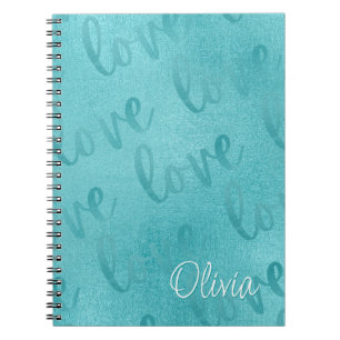 Liebe Aquamarines Skriptmuster Türkis Notizblock