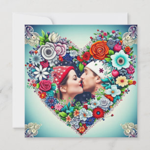 Liebe   Aquamarines und rotes Blumenherz mit Paare