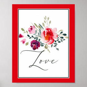 Liebe Aquarell Rote Blüte Poster