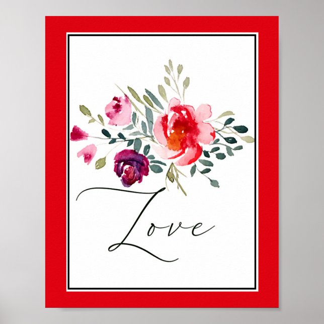 Liebe Aquarell Rote Blüte Poster (Vorne)