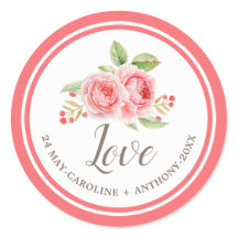 Liebe. Aquarellfarben-Rose Hochzeitsticker