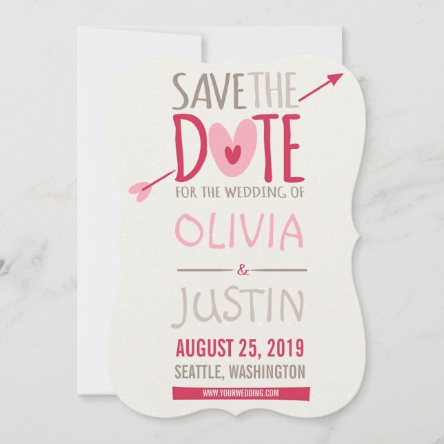 Liebe Arrow & Hearts Whimsical Foto Save the Date (Vorderseite)