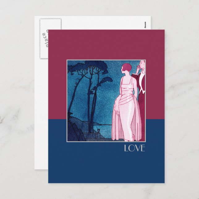 Liebe. Art Deco Valentine's Day Feiertagspostkarte (Vorne/Hinten)