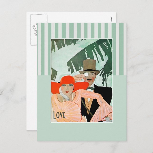 Liebe. Art Deco Valentine's Day Feiertagspostkarte (Vorne/Hinten)