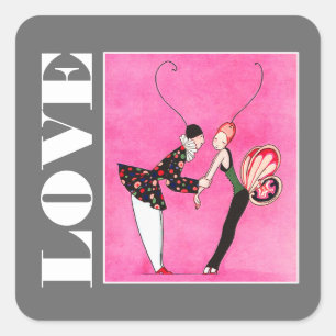 Liebe. Art Deco Valentine's Day Quadratischer Aufkleber