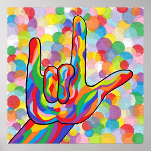 Liebe ASL I Sie auf einem Blasen-Hintergrund Poster