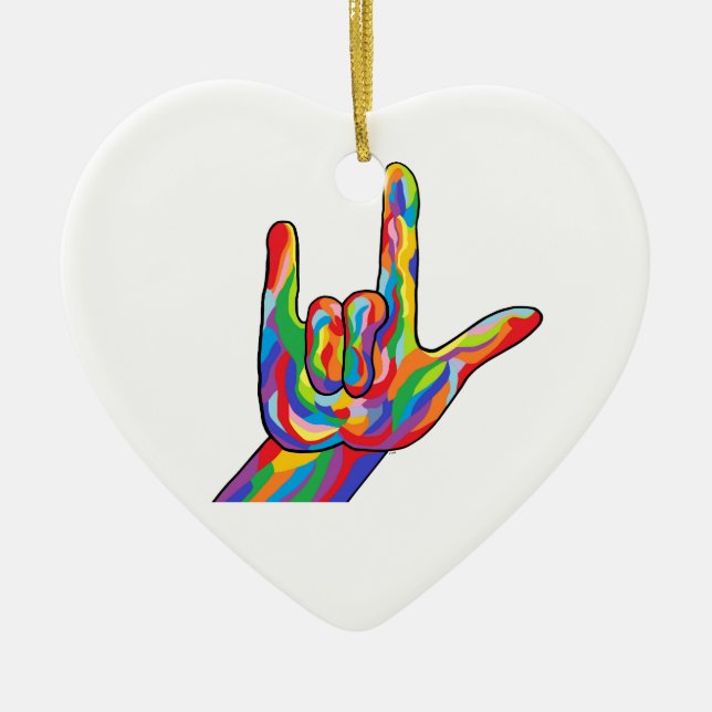 Liebe ASL I Sie MUTIGE FARBE Keramikornament (Vorne)