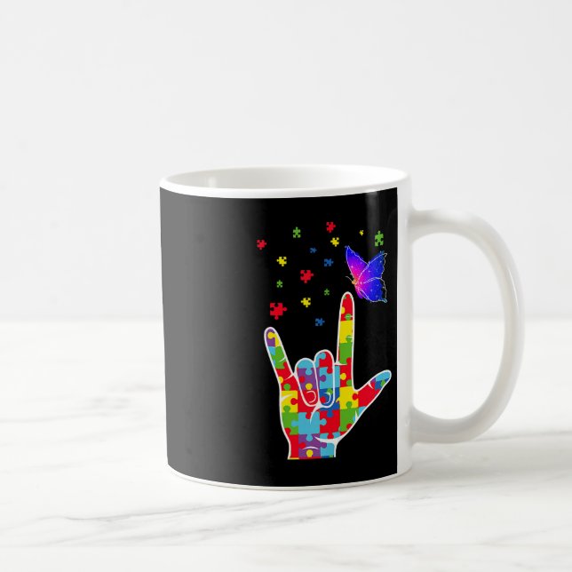 Liebe ASL Zeichensprache Puzzle Butterfly Autismus Kaffeetasse (Rechts)