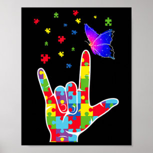 Liebe ASL Zeichensprache Puzzle Butterfly Autismus Poster