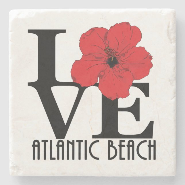 LIEBE Atlantic Beach Florida Roter Hibiskus Steinuntersetzer (Vorderseite)
