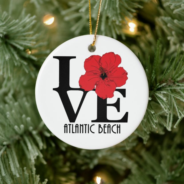 LIEBE Atlantic Beach Red Hibiskus Keramik Ornament (Baum)