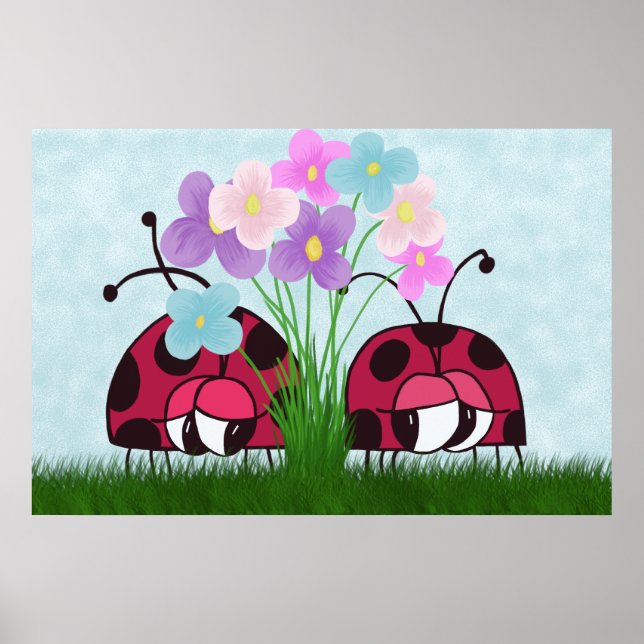 Liebe auf den ersten Blick Niedliche Ladybug-Illus Poster (Vorne)