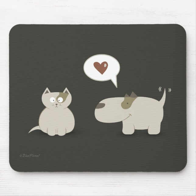 Liebe auf den ersten Blick Niedlicher Katzen Hund Mousepad (Vorne)