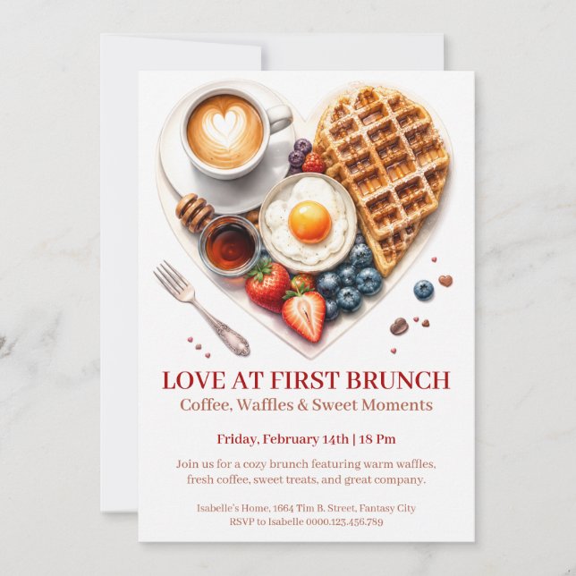 Liebe auf den ersten Brunch - Waffeln Kaffee Frühs Einladung (Vorderseite)