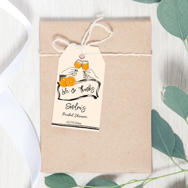 Liebe auf den ersten spritz Retro-Brautparty-Gefal Geschenkanhänger (Love at first spritz retro bridal shower favor gift tags thank you tags whimsical hand drawn aperol)